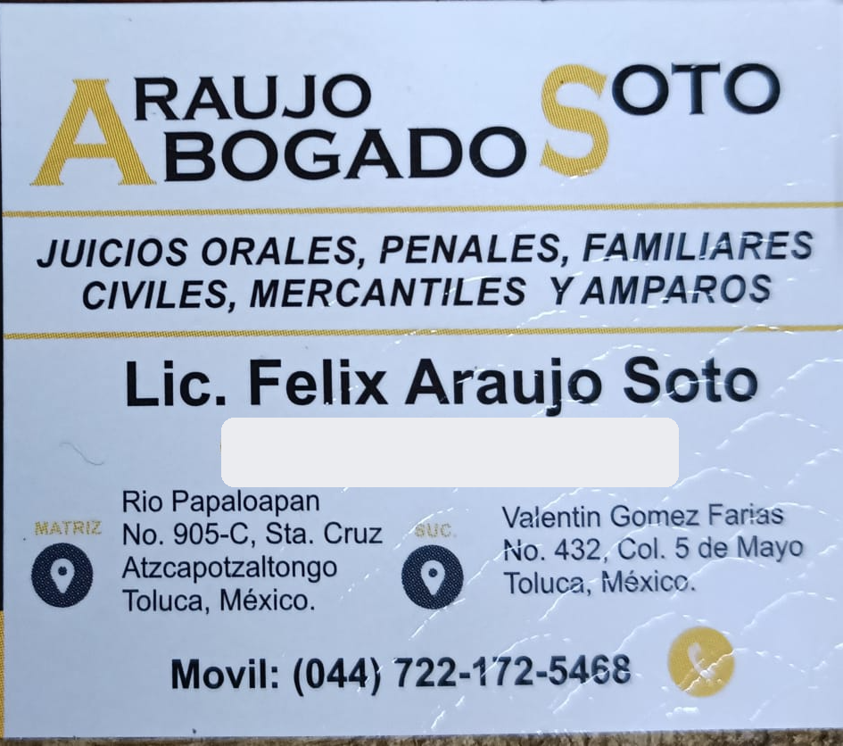 Tarjeta de Araujo Soto Abogados